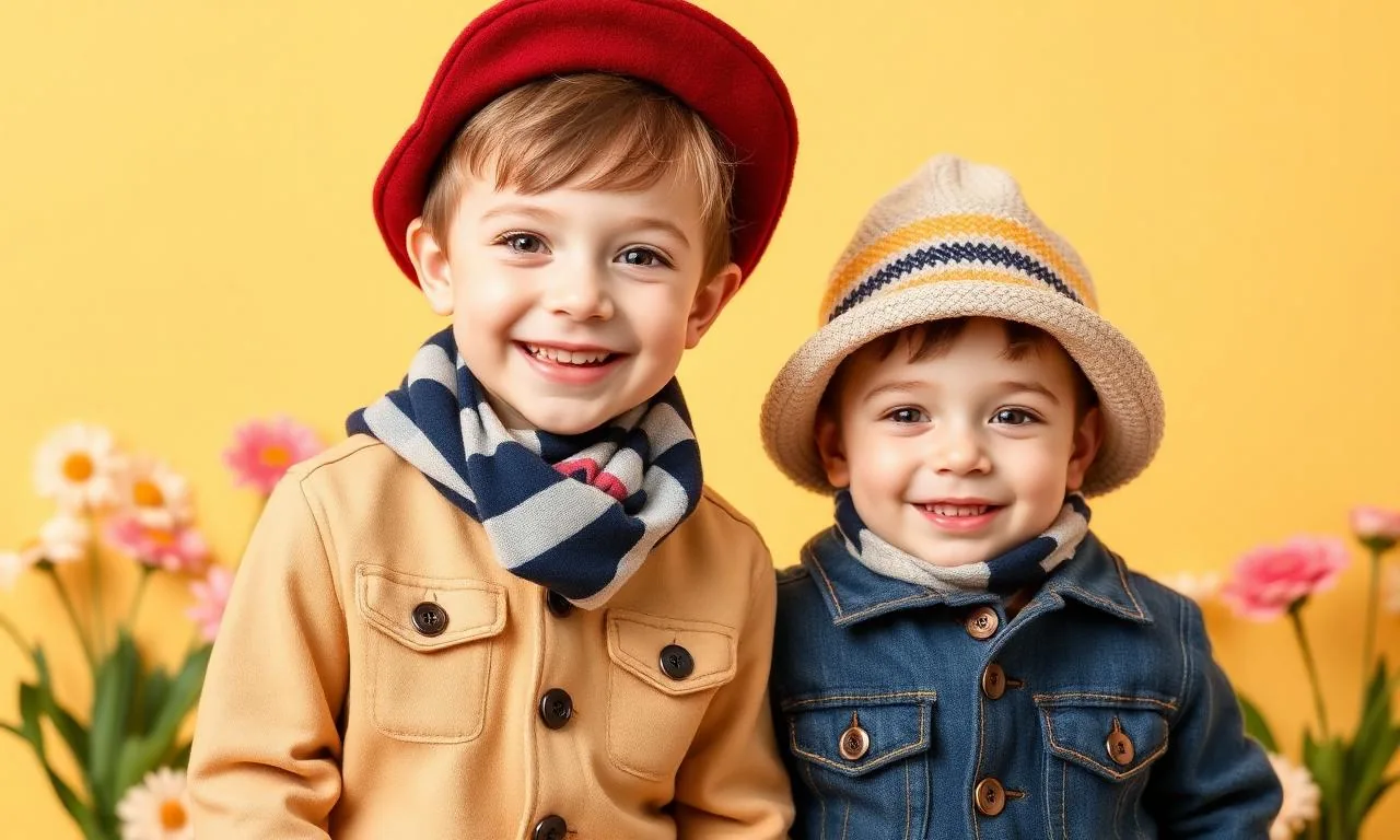 Everyday toddler fashion for boys and girls, cheerful siblings